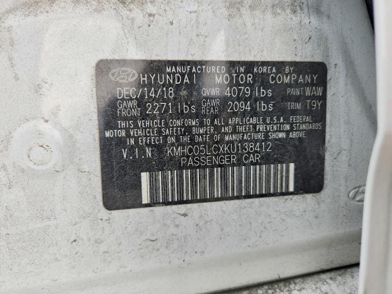 67907386 :رقم المزاد ، KMHC05LCXKU138412 vin ، 2019 Hyundai Ioniq مزاد بيع