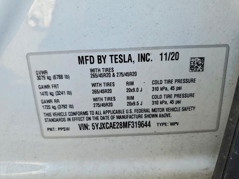 Aukcja sprzedaży 2021 Tesla Model X, vin: 5YJXCAE28MF319644, numer aukcji: 68545556