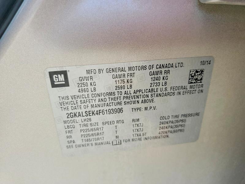 2015 Gmc Terrain მანქანა იყიდება აუქციონზე, vin: 2GKALSEK4F6193906, აუქციონის ნომერი: 68251066