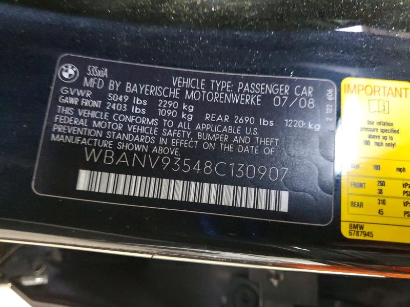 Продаж на аукціоні авто 2008 Bmw 535, vin: WBANV93548C130907, номер лоту: 69367696