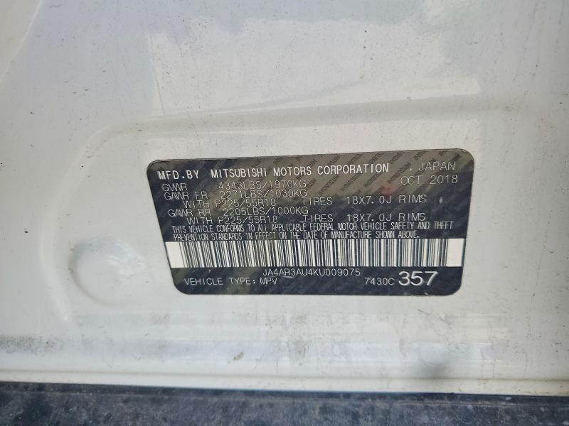 2019 Mitsubishi Outlander Sport მანქანა იყიდება აუქციონზე, vin: JA4AR3AU4KU009075, აუქციონის ნომერი: 67510686