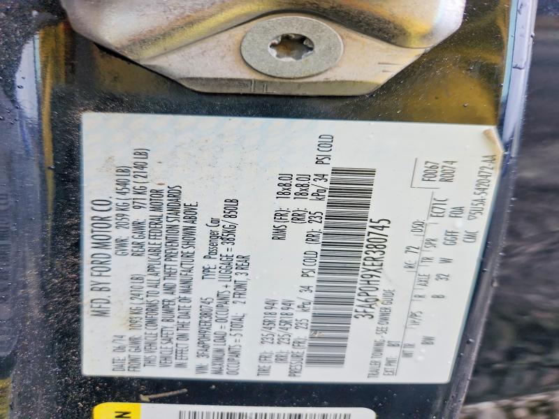 2014 Ford Fusion მანქანა იყიდება აუქციონზე, vin: 3FA6P0H9XER380745, აუქციონის ნომერი: 66853606