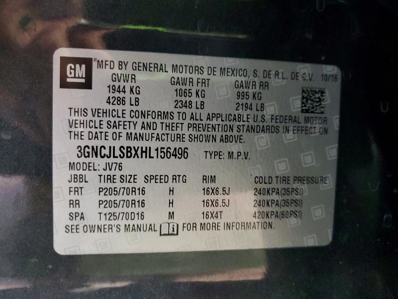 69051586 :رقم المزاد ، 3GNCJLSBXHL156496 vin ، 2017 Chevrolet Trax مزاد بيع