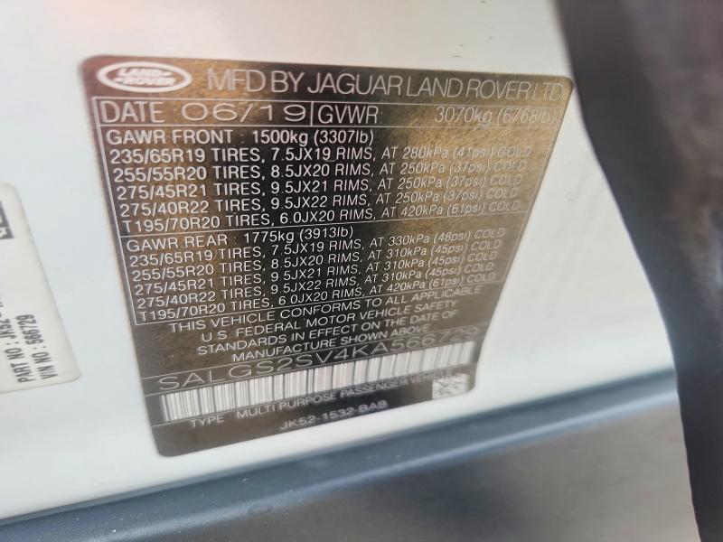 Aukcja sprzedaży 2019 Land Rover Range Rover, vin: SALGS2SV4KA566729, numer aukcji: 68417236