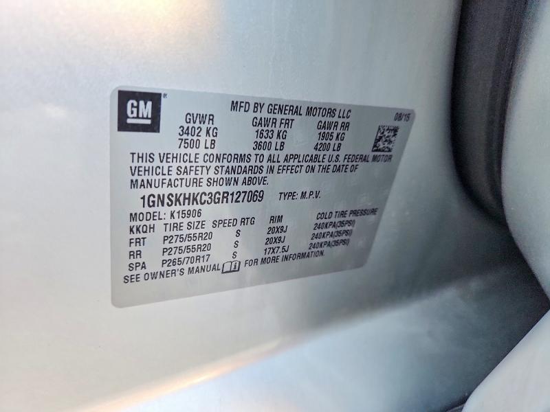 Aukcja sprzedaży 2016 Chevrolet Suburban, vin: 1GNSKHKC3GR127069, numer aukcji: 69217876
