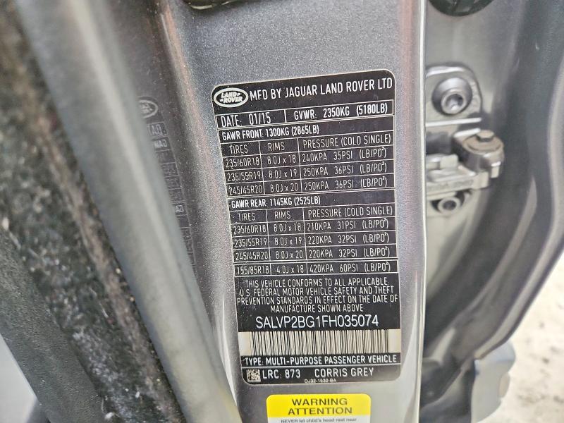 Продажа на аукционе авто 2015 Land Rover Range Rover Evoque, vin: SALVP2BG1FH035074, номер лота: 70484326