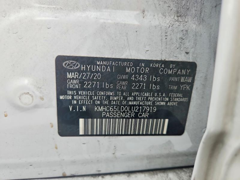 Aukcja sprzedaży 2020 Hyundai Ioniq, vin: KMHC65LD0LU217919, numer aukcji: 69153296