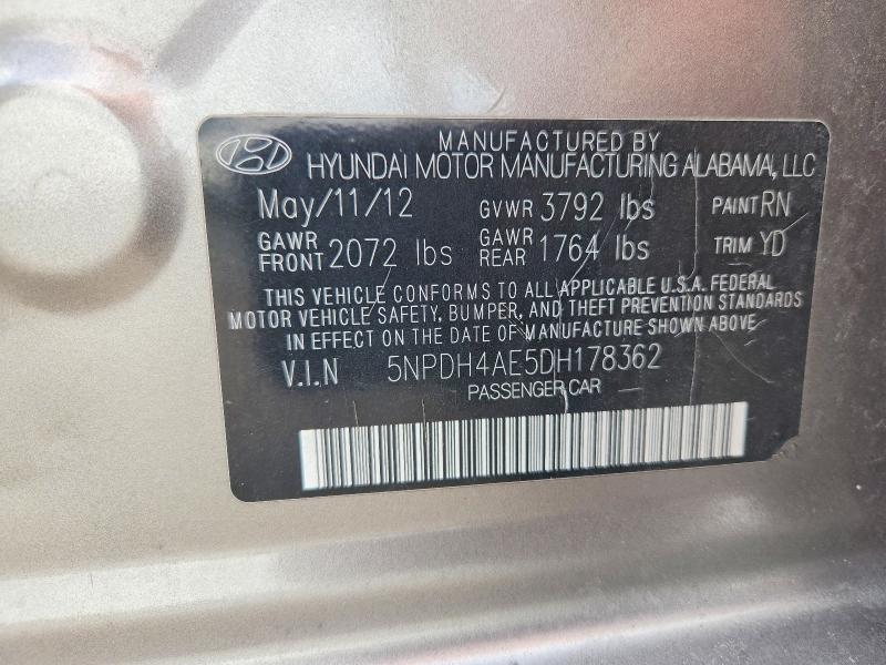Aukcja sprzedaży 2013 Hyundai Elantra, vin: 5NPDH4AE5DH178362, numer aukcji: 69918386