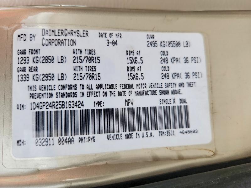 69046076 :رقم المزاد ، 1D4GP24R25B163424 vin ، 2005 Dodge Grand Caravan مزاد بيع