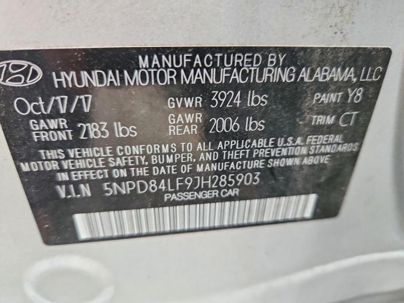 69200776 :رقم المزاد ، 5NPD84LF9JH285903 vin ، 2018 Hyundai Elantra مزاد بيع