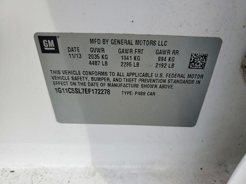 2014 Chevrolet Malibu მანქანა იყიდება აუქციონზე, vin: 1G11C5SL7EF172278, აუქციონის ნომერი: 69791926
