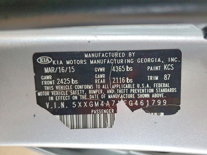 68012106 :رقم المزاد ، 5XXGM4A71FG461799 vin ، 2015 Kia Optima مزاد بيع