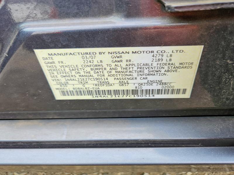 68039106 :رقم المزاد ، 1N4AL21E27C190514 vin ، 2007 Nissan Altima مزاد بيع