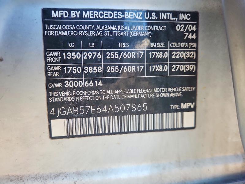 Продаж на аукціоні авто 2004 Mercedes-benz Ml, vin: 4JGAB57E64A507865, номер лоту: 68612546