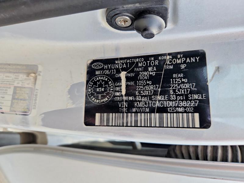 68518796 :رقم المزاد ، KM8JTCAC1DU738227 vin ، 2013 Hyundai Tucson مزاد بيع