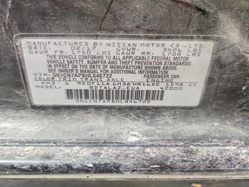2017 Nissan Versa მანქანა იყიდება აუქციონზე, vin: 3N1CN7AP8HL846722, აუქციონის ნომერი: 66580156