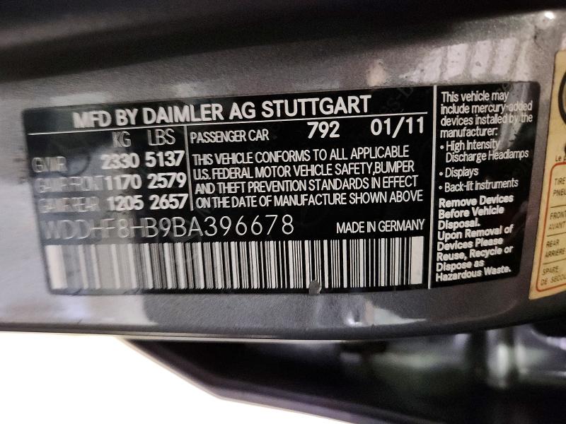 Aukcja sprzedaży 2011 Mercedes-benz E, vin: WDDHF8HB9BA396678, numer aukcji: 69932896