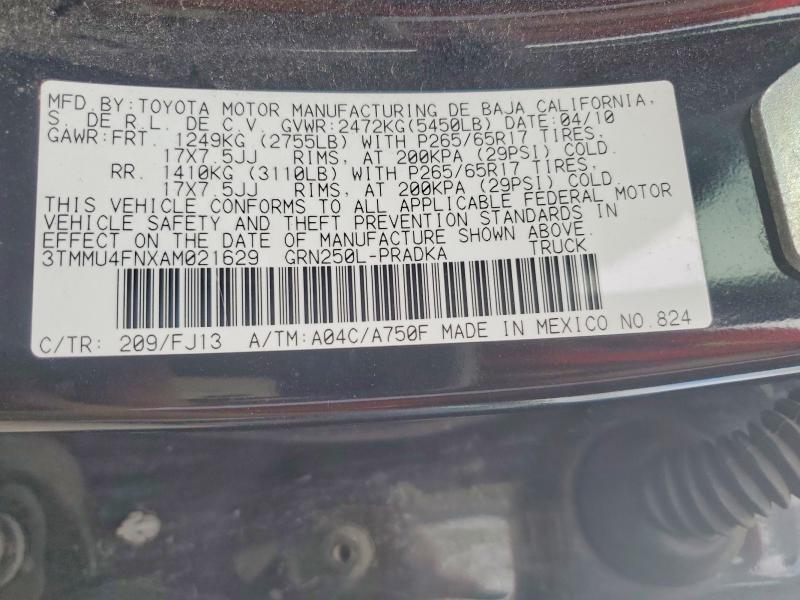 2010 Toyota Tacoma მანქანა იყიდება აუქციონზე, vin: 3TMMU4FNXAM021629, აუქციონის ნომერი: 67954366