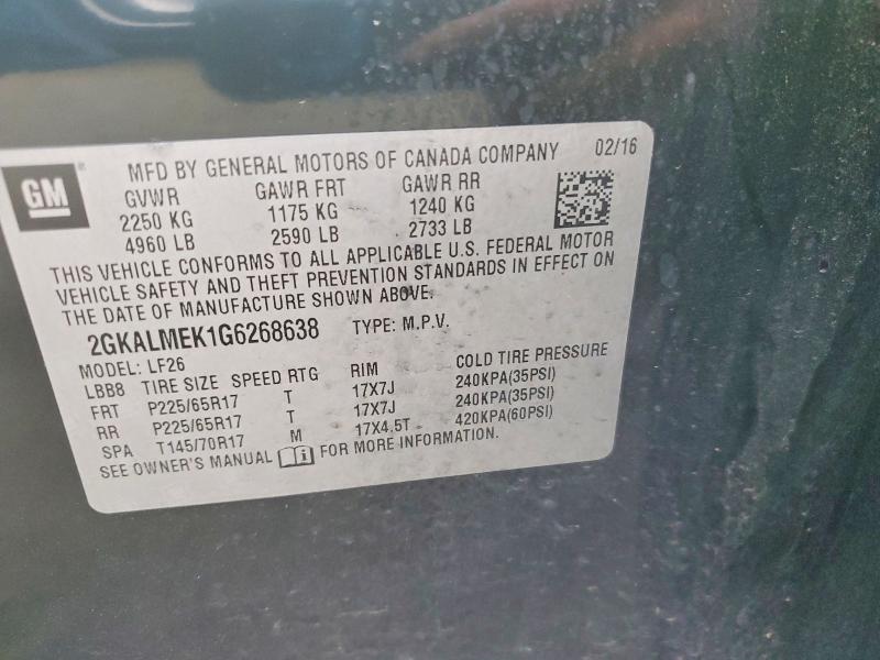 Aukcja sprzedaży 2016 Gmc Terrain, vin: 2GKALMEK1G6268638, numer aukcji: 69778386