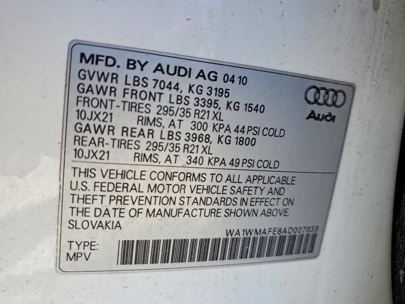 Aukcja sprzedaży 2010 Audi Q7, vin: WA1WMAFE8AD007838        , numer aukcji: 69149336