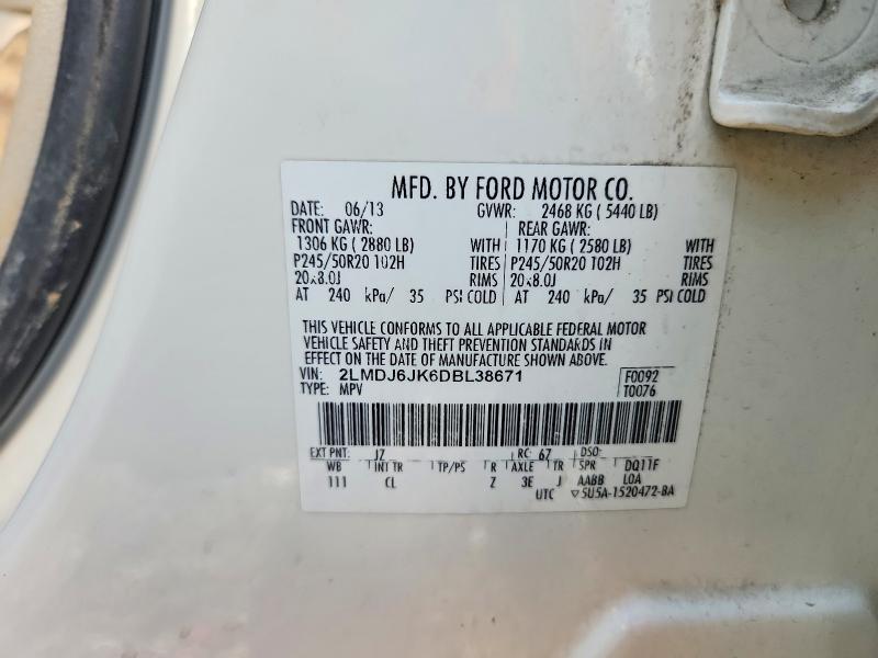 Aukcja sprzedaży 2013 Lincoln Mkx, vin: 2LMDJ6JK6DBL38671, numer aukcji: 68570196