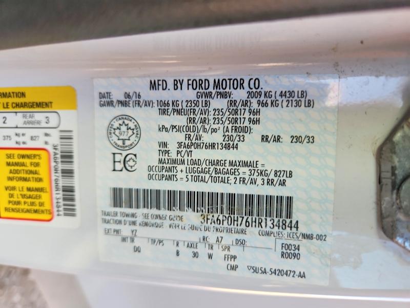 2017 Ford Fusion მანქანა იყიდება აუქციონზე, vin: 3FA6P0H76HR134844, აუქციონის ნომერი: 69349116