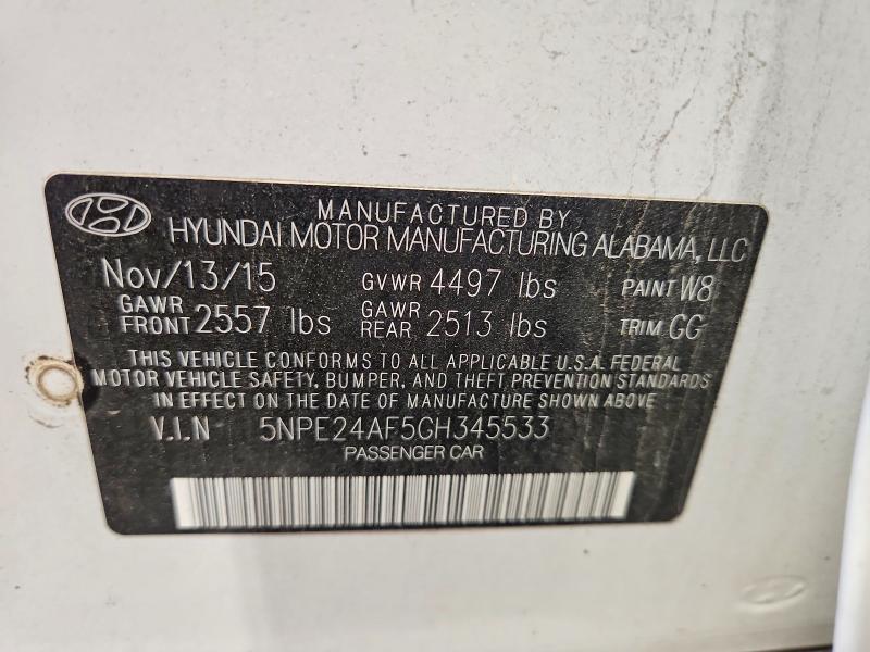 2016 Hyundai Sonata მანქანა იყიდება აუქციონზე, vin: 5NPE24AF5GH345533, აუქციონის ნომერი: 69493126