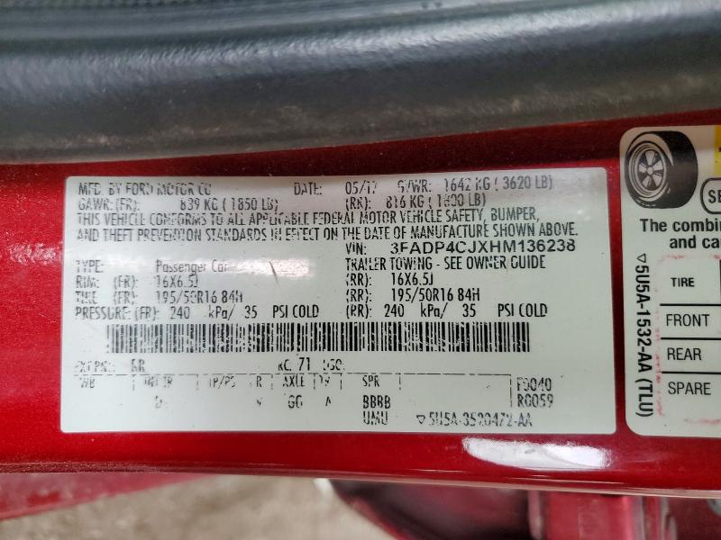 69967666 :رقم المزاد ، 3FADP4CJXHM136238 vin ، 2017 Ford Fiesta مزاد بيع