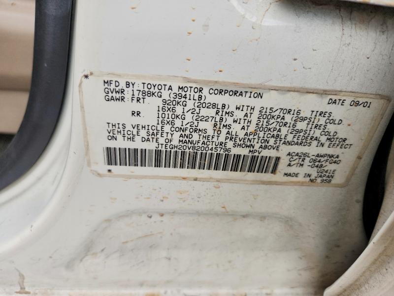 Aukcja sprzedaży 2002 Toyota Rav4, vin: JTEGH20V820045796, numer aukcji: 70025256