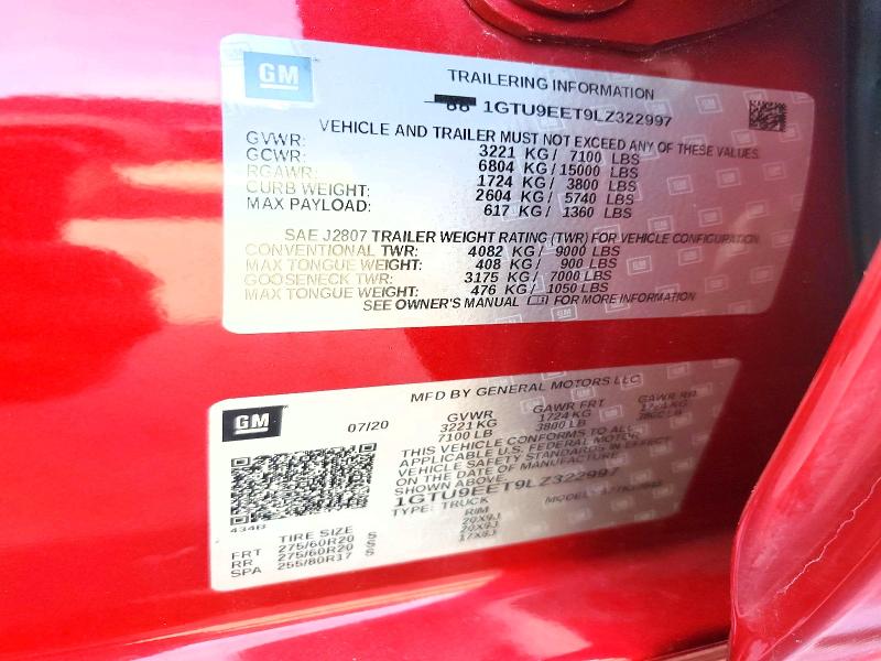 Продажа на аукционе авто 2020 Gmc Sierra, vin: 1GTU9EET9LZ322997, номер лота: 68133676