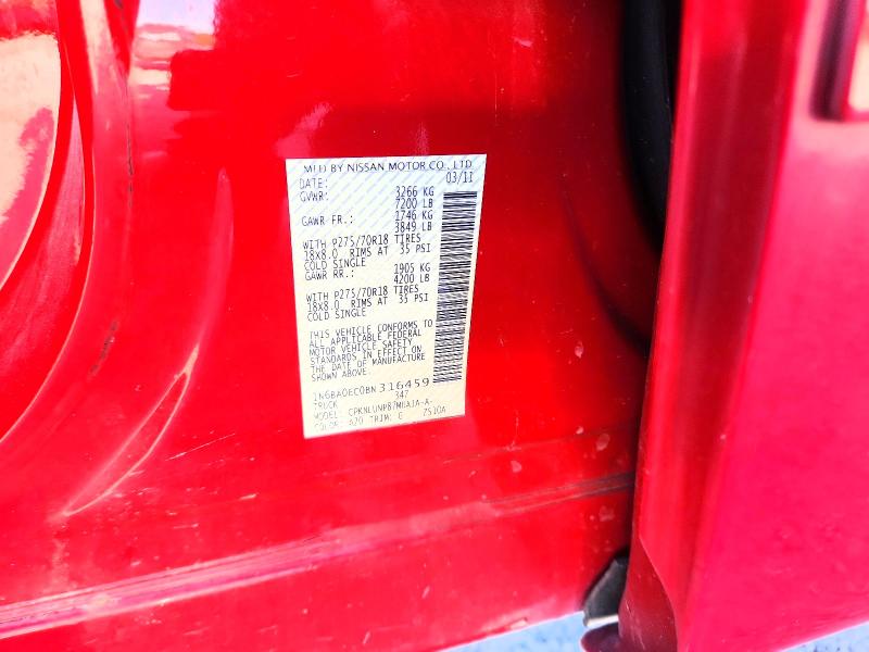 Aukcja sprzedaży 2011 Nissan Titan, vin: 1N6BA0EC0BN316459, numer aukcji: 68548836