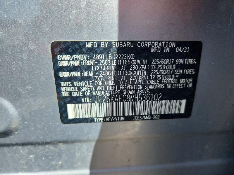 Aukcja sprzedaży 2021 Subaru Forester, vin: JF2SKAFC8MH536102, numer aukcji: 67684816
