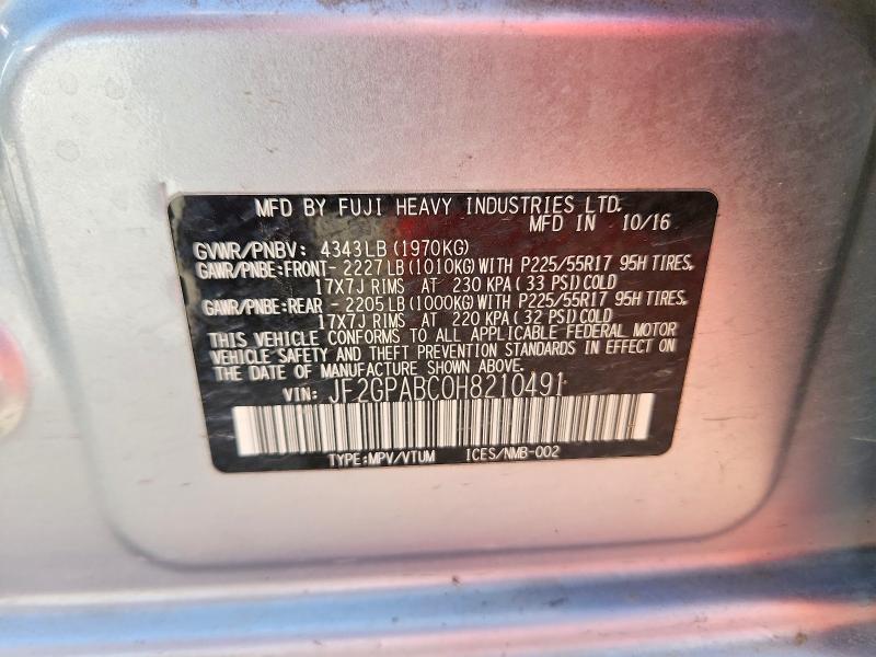 70265966 :رقم المزاد ، JF2GPABC0H8210491 vin ، 2017 Subaru Crosstrek مزاد بيع