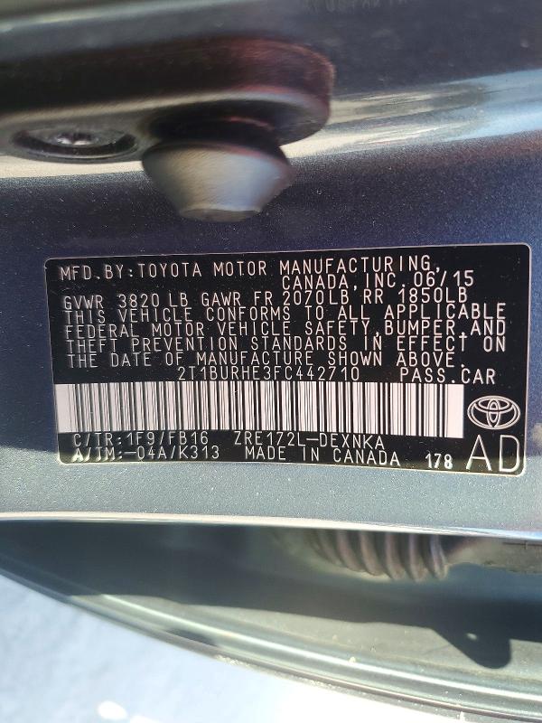 Продаж на аукціоні авто 2015 Toyota Corolla, vin: 2T1BURHE3FC442710, номер лоту: 66860436
