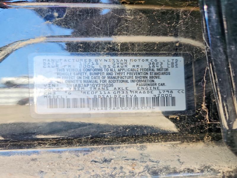 2016 Nissan Sentra მანქანა იყიდება აუქციონზე, vin: 3N1AB7AP1GY215036, აუქციონის ნომერი: 70658386