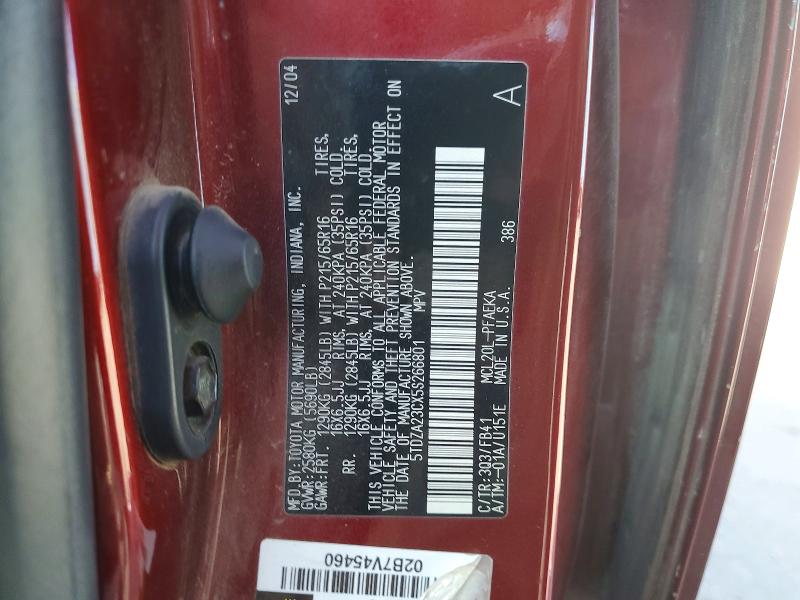 68274506 :رقم المزاد ، 5TDZA23CX5S266801 vin ، 2005 Toyota Sienna مزاد بيع