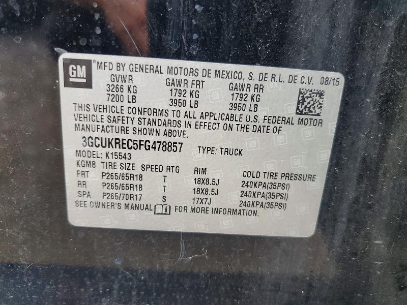 Aukcja sprzedaży 2015 Chevrolet Silverado, vin: 3GCUKREC5FG478857, numer aukcji: 66851786