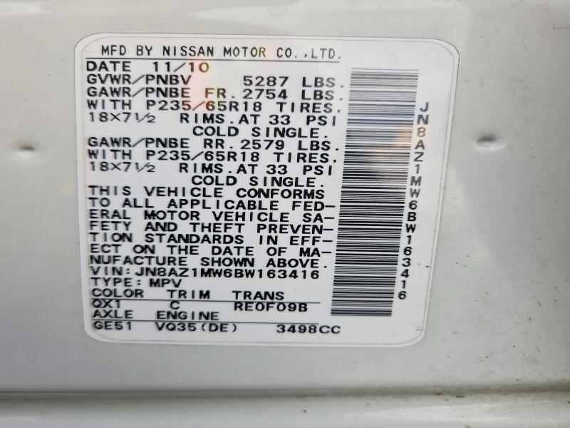 Продажа на аукционе авто 2011 Nissan Murano, vin: JN8AZ1MW6BW163416, номер лота: 70250446