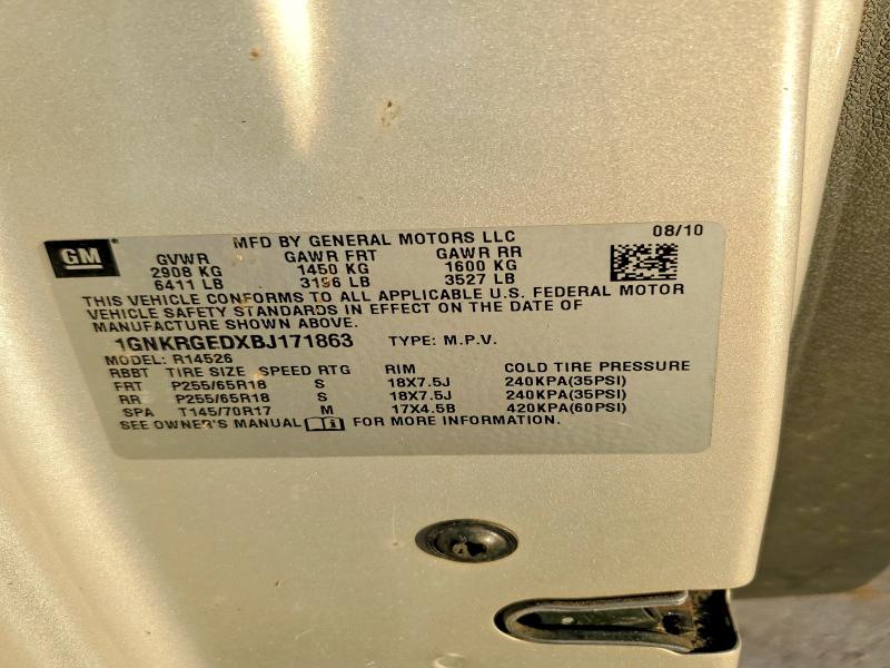 67413596 :رقم المزاد ، 1GNKRGEDXBJ171863 vin ، 2011 Chevrolet Traverse مزاد بيع