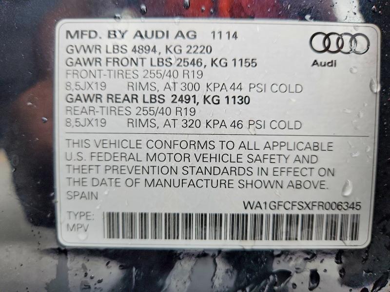 Продажа на аукционе авто 2015 Audi Q3, vin: WA1GFCFSXFR006345, номер лота: 67343356