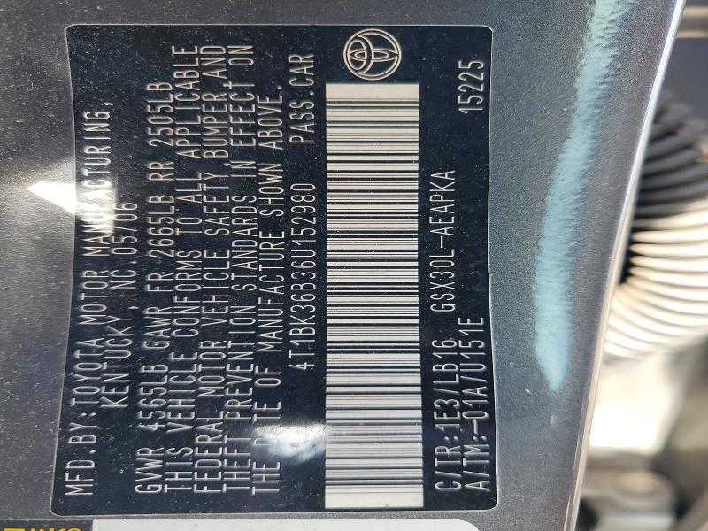 2006 Toyota Avalon მანქანა იყიდება აუქციონზე, vin: 4T1BK36B36U152980, აუქციონის ნომერი: 66788596