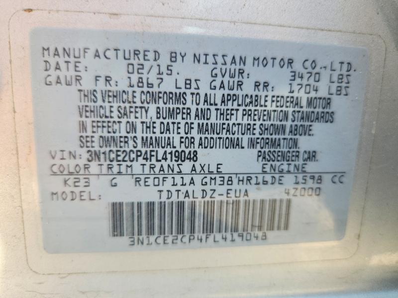 68968686 :رقم المزاد ، 3N1CE2CP4FL419048 vin ، 2015 Nissan Versa Note مزاد بيع