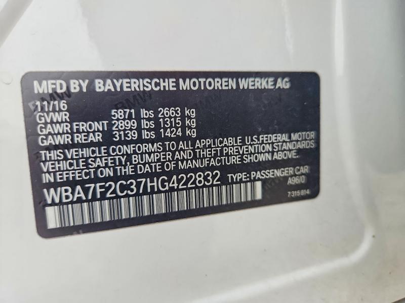 Продаж на аукціоні авто 2017 Bmw 750, vin: WBA7F2C37HG422832, номер лоту: 69789046