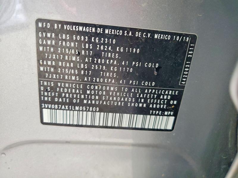 Продаж на аукціоні авто 2020 Volkswagen Tiguan, vin: 3VV0B7AX1LM057809, номер лоту: 67530016