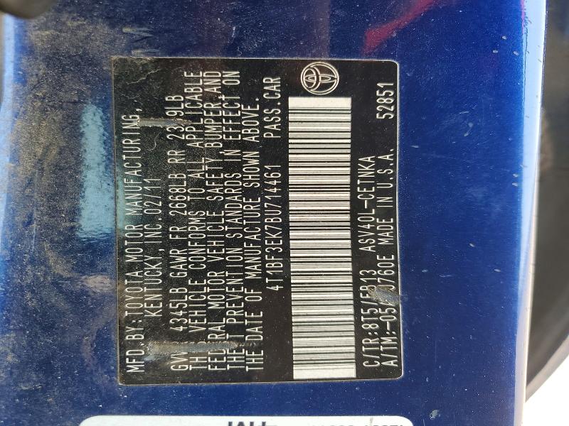 2011 Toyota Camry მანქანა იყიდება აუქციონზე, vin: 4T1BF3EK7BU714461, აუქციონის ნომერი: 67078286