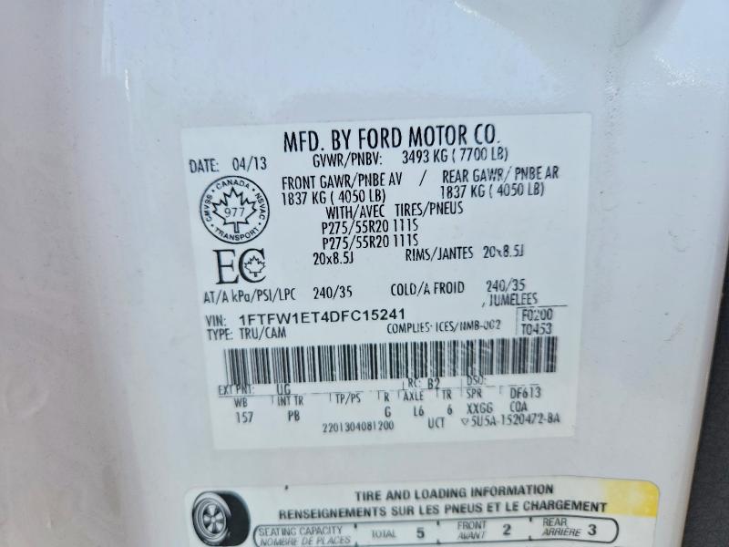 2013 Ford F150 მანქანა იყიდება აუქციონზე, vin: 1FTFW1ET4DFC15241, აუქციონის ნომერი: 68135136