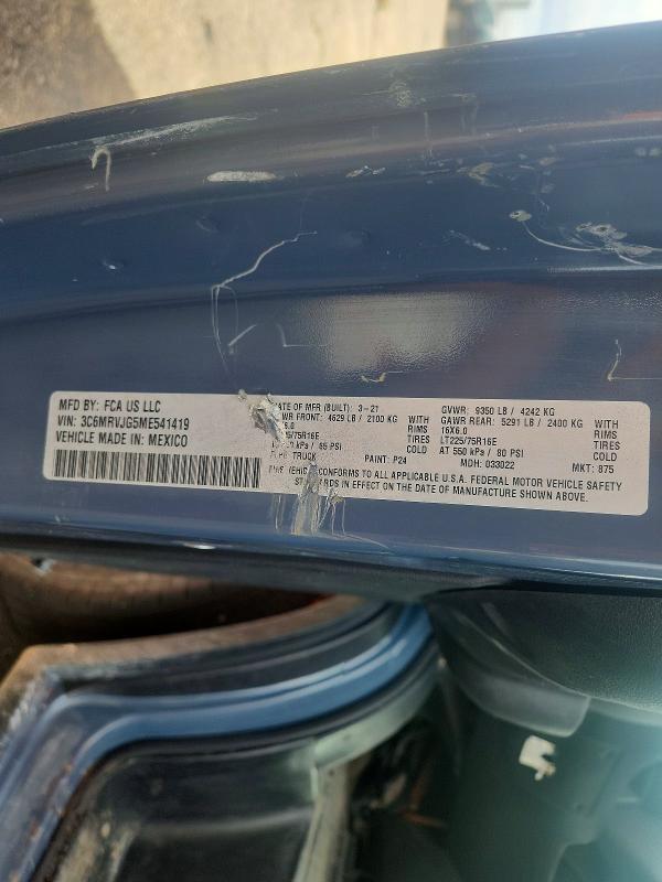 2021 Ram Promaster 3500 მანქანა იყიდება აუქციონზე, vin: 3C6MRVJG5ME541419, აუქციონის ნომერი: 69055656