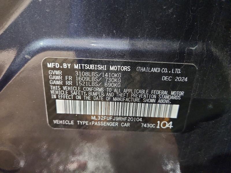2024 Mitsubishi Mirage მანქანა იყიდება აუქციონზე, vin: ML32FUFJ9RHF20104, აუქციონის ნომერი: 69489626