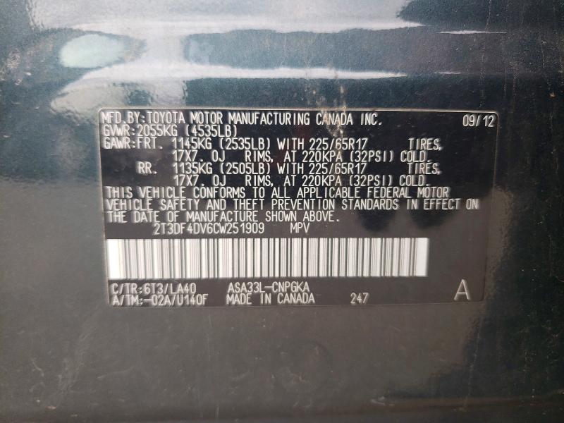 Продаж на аукціоні авто 2012 Toyota Rav4, vin: 2T3DF4DV6CW251909, номер лоту: 68061796