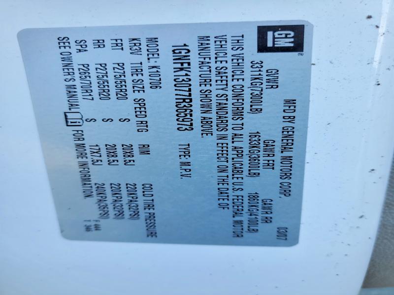 Aukcja sprzedaży 2007 Chevrolet Tahoe, vin: 1GNFK13077R365973, numer aukcji: 67474736